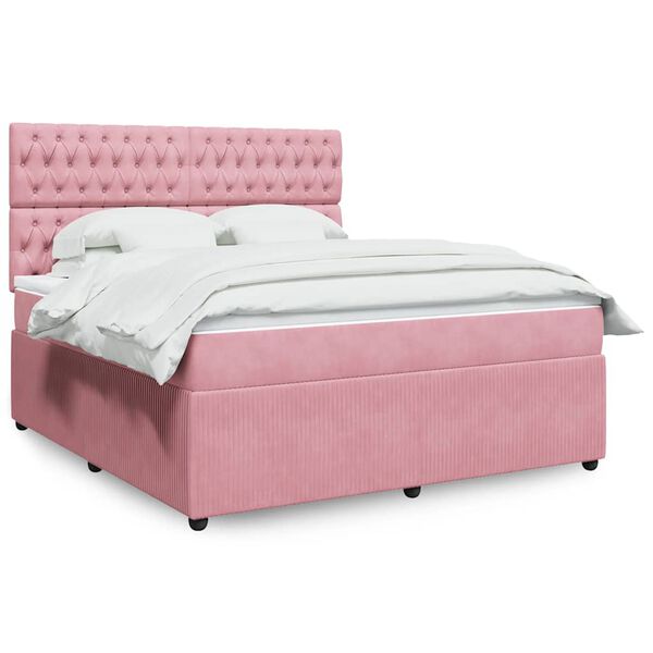 vidaXL Cama box spring con colch&oacute;n terciopelo rosa 180x200 cm