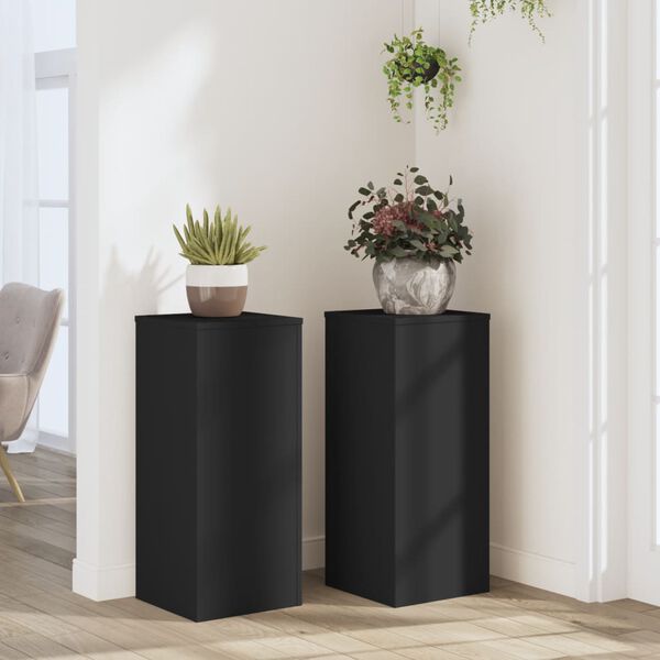 vidaXL Soportes de plantas 2 uds madera ingenier&iacute;a negro 30x30x70 cm