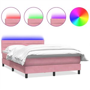 vidaXL Cama box spring con colch&oacute;n y LED terciopelo rosa 160x220 cm