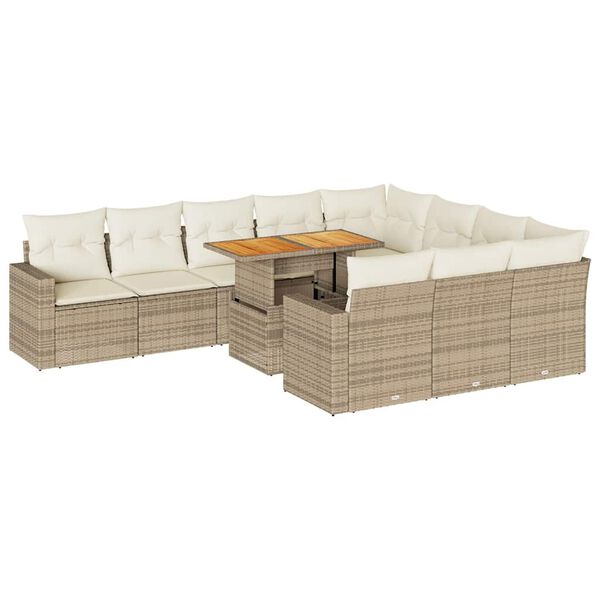vidaXL Set de sof&aacute;s de jard&iacute;n 11pzas con cojines rat&aacute;n sint&eacute;tico beige
