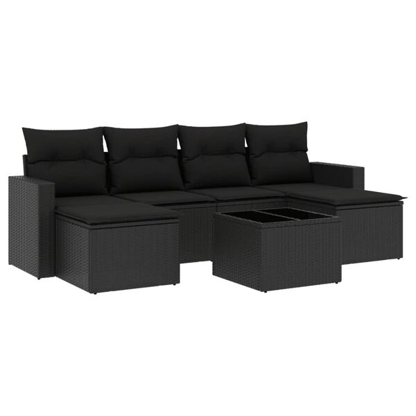 vidaXL Set de comedor de jard&iacute;n 7 pzas y cojines rat&aacute;n sint&eacute;tico negro
