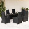 vidaXL Set de comedor de jard&iacute;n 7 pzas y cojines rat&aacute;n sint&eacute;tico negro
