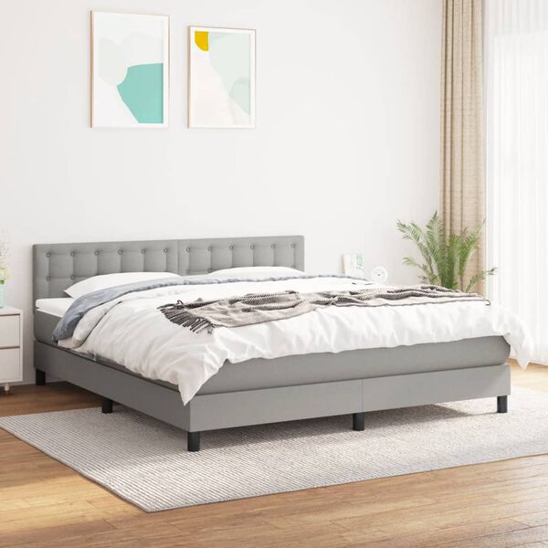 vidaXL Cama box spring con colch&oacute;n tela gris claro 180x200 cm