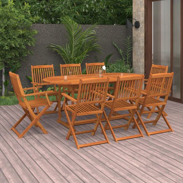 vidaXL Juego comedor de jard&iacute;n 9 pzas madera maciza acacia 180x90x75cm