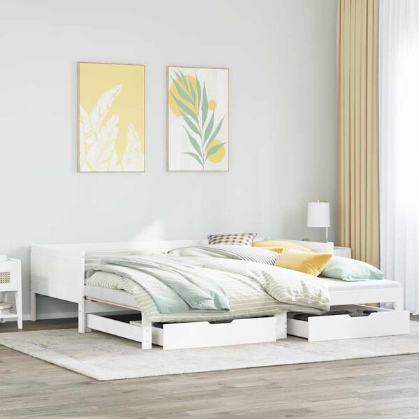 vidaXL Sof&aacute; cama nido con cajones sin colch&oacute;n blanco 90x190 cm