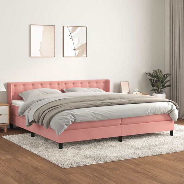 vidaXL Cama box spring con colch&oacute;n terciopelo rosa 200x200 cm