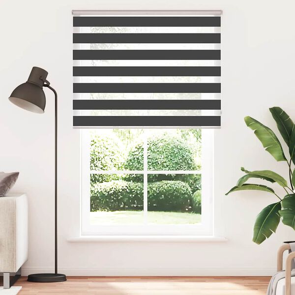vidaXL Estor cebra negro 145x230 cm tejido ancho 140,9 cm poli&eacute;ster