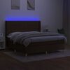 vidaXL Cama box spring colch&oacute;n luces LED tela marr&oacute;n oscuro 180x200cm