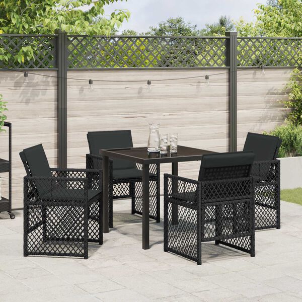 vidaXL Conjunto de Comedor de Jard&iacute;n 5 pcs Negro rat&aacute;n sint&eacute;tico