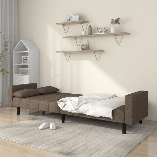 vidaXL Sof&aacute; cama de 2 plazas con dos almohadas tela gris taupe