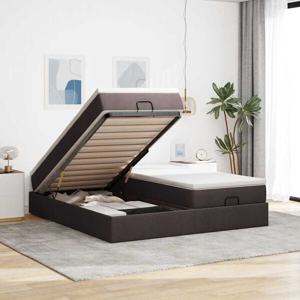 vidaXL Estructura cama otomana colchones tela marr&oacute;n oscuro 200x200cm