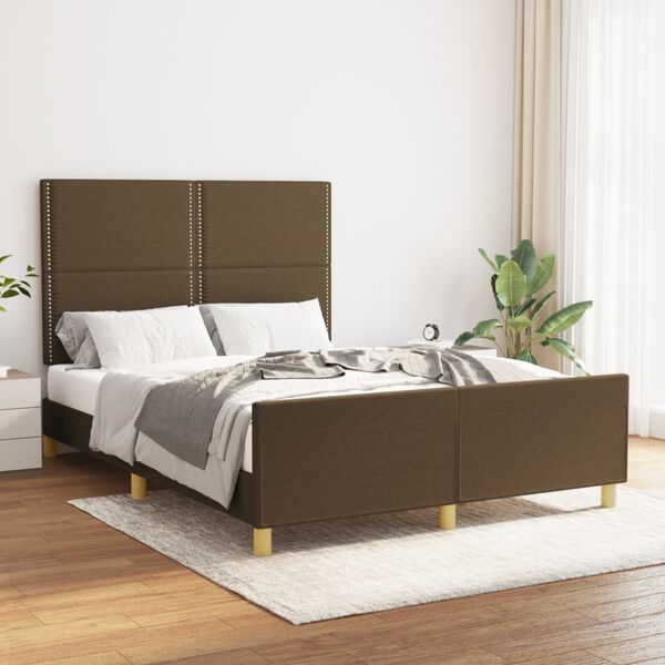 vidaXL Cama sin colch&oacute;n tela marr&oacute;n oscuro 140x190 cm