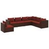 vidaXL Set muebles de jard&iacute;n 7 piezas y cojines rat&aacute;n sint&eacute;tico marr&oacute;n
