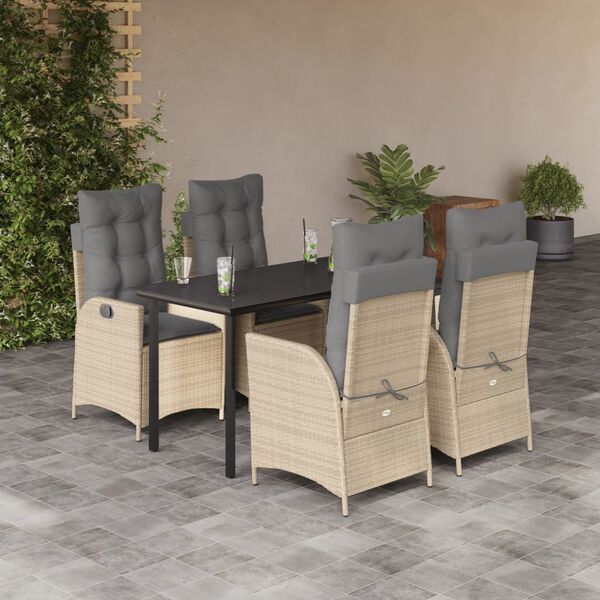 vidaXL Set comedor de jard&iacute;n 5 pzas con cojines rat&aacute;n sint&eacute;tico beige