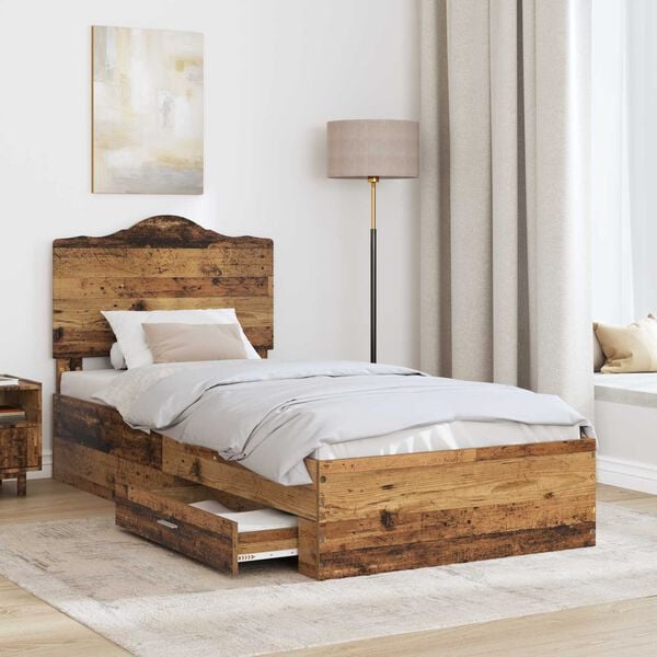 vidaXL Estructura de cama con cabecera Madera vieja 100 x 200 cm