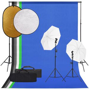 vidaXL Kit de estudio fotogr&aacute;fico con set de luces, fondo y reflector