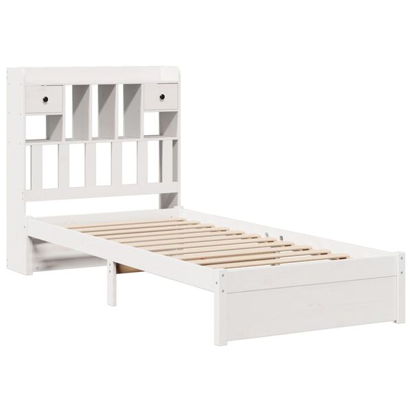 vidaXL Cama con estanter&iacute;a sin colch&oacute;n madera maciza blanco 90x200 cm