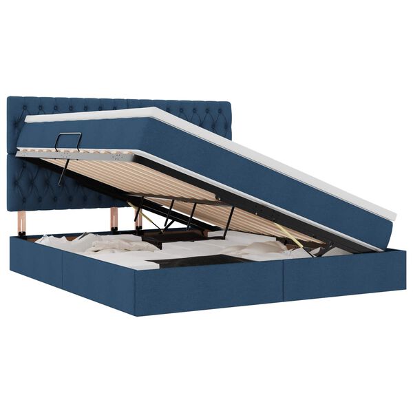 vidaXL Cama con almacenamiento y LED Azul 180 x 200 cm Poli&eacute;ster