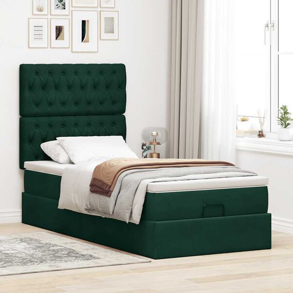 vidaXL Estructura de cama otomana colchones terciopelo verde oscuro