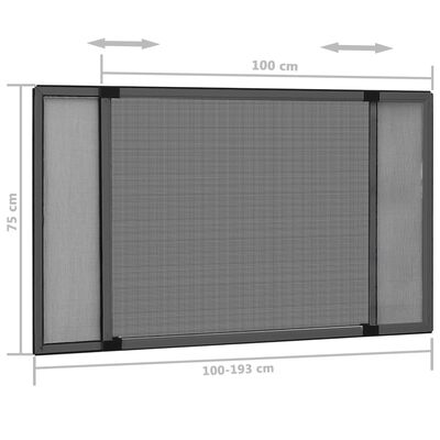 vidaXL Mosquitera extensible de ventanas gris antracita (100-193)x75cm