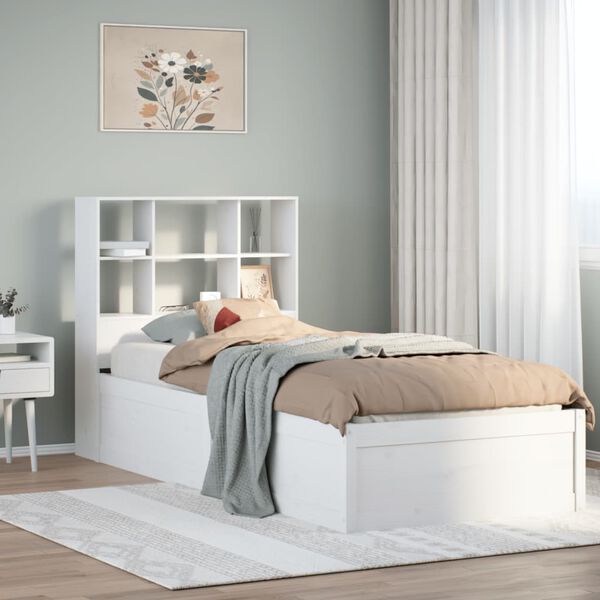 vidaXL Estructura de cama sin colch&oacute;n madera maciza blanca 90x190 cm
