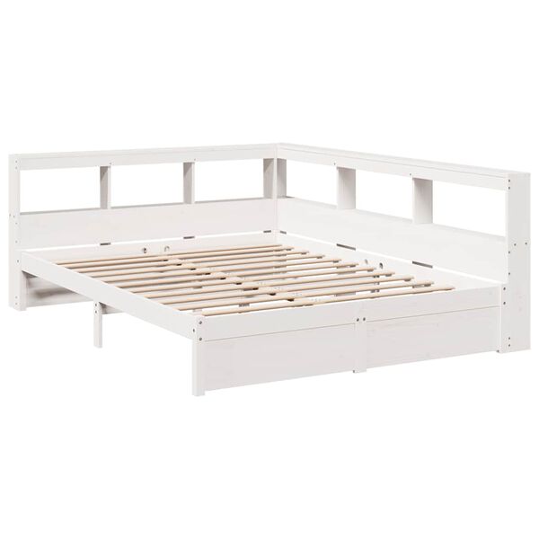 vidaXL Cama con estanter&iacute;a sin colch&oacute;n madera maciza blanca 140x190 cm