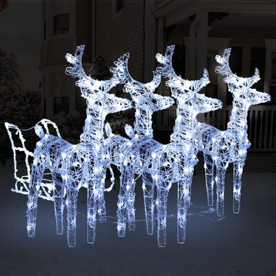vidaXL Decoración navideña de renos y trineo acrílico 240 LED