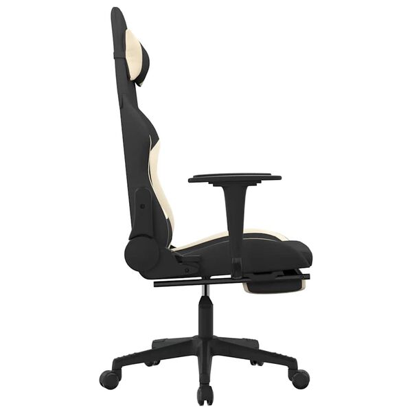 vidaXL Silla gaming de masaje con reposapiés tela negro y crema