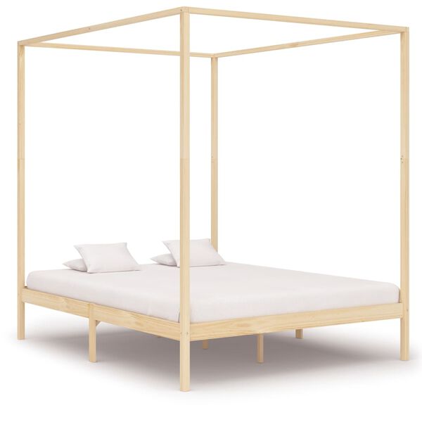 vidaXL Cama con dosel 4 cajones madera maciza pino 160x200 cm