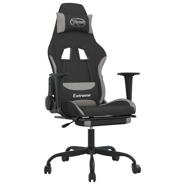 vidaXL Silla gaming con reposapi&eacute;s tela gris claro y negro