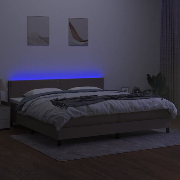 vidaXL Cama box spring colch&oacute;n y luces LED tela gris taupe 200x200 cm