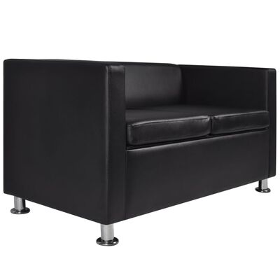 vidaXL Conjunto de sofás de 2 y 3 plazas y sillón de cuero artificial negro