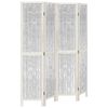 vidaXL Biombo separador de 4 paneles madera maciza Paulownia blanco