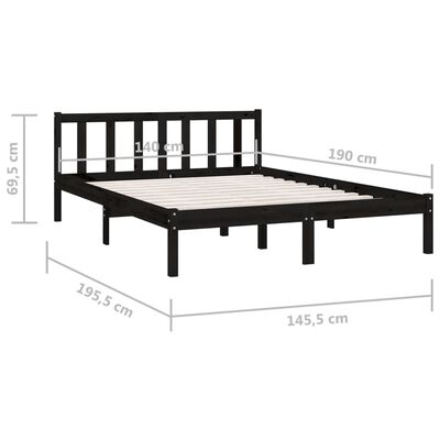 vidaXL Estructura de cama de madera maciza de pino negra 140x190 cm