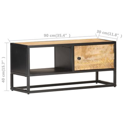 vidaXL Mueble de TV puerta tallada madera de mango rugosa 90x30x40 cm