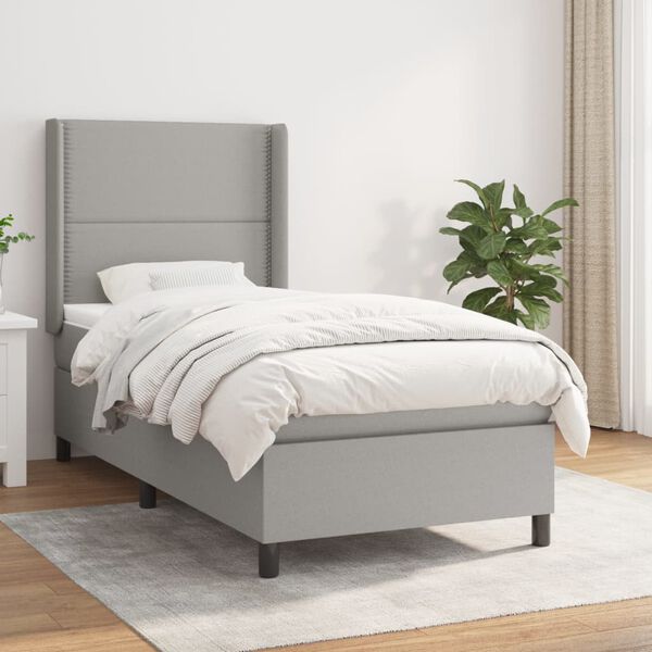 vidaXL Cama box spring con colch&oacute;n tela gris claro 90x190 cm