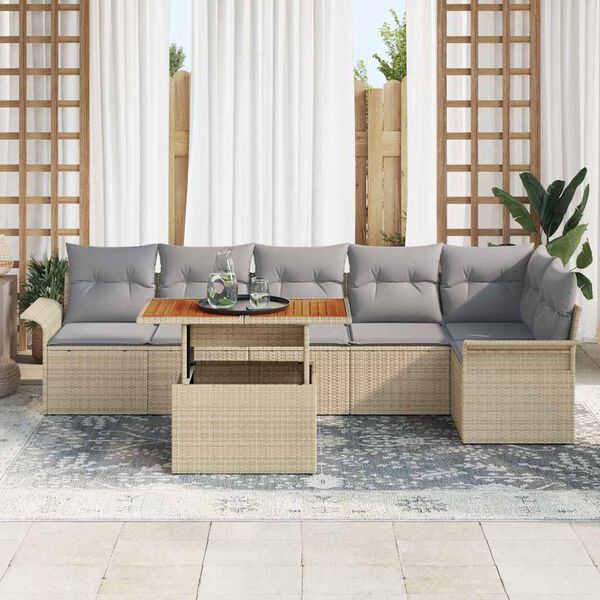 vidaXL Conjunto de sof&aacute; de jard&iacute;n con coj&iacute;n 7 pcs beige y gris claro