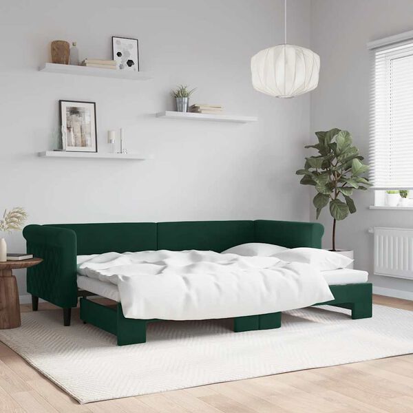 vidaXL Sof&aacute; cama nido terciopelo verde oscuro 80x200 cm