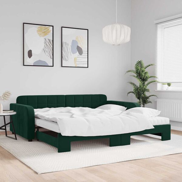 vidaXL Sof&aacute; cama nido con colch&oacute;n terciopelo verde oscuro 100x200 cm