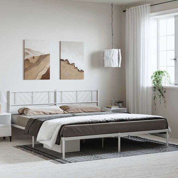 vidaXL Estructura cama sin colch&oacute;n con cabecero metal blanco 193x203cm