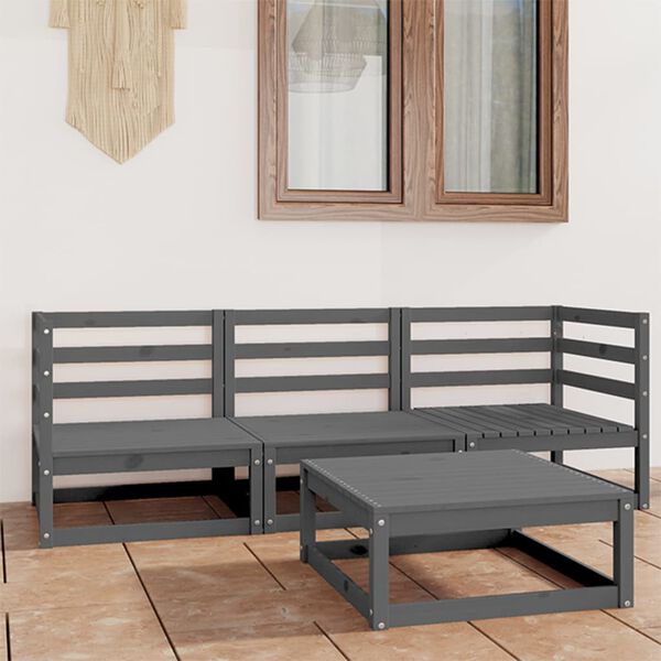 vidaXL Juego de muebles de jard&iacute;n 4 piezas gris madera maciza de pino