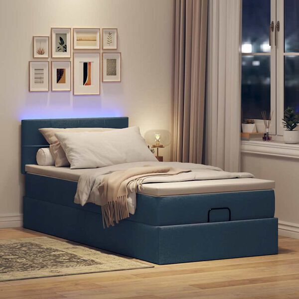 vidaXL Cama otomana con colch&oacute;n y luces LED azul 100x200 cm Tela