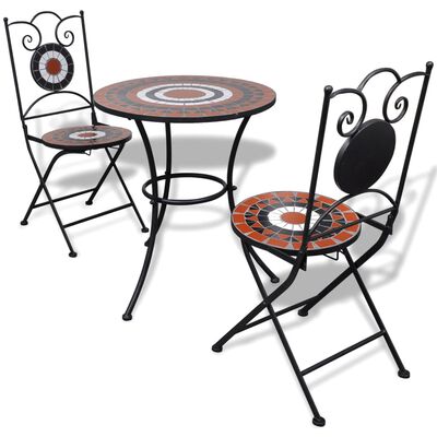 vidaXL Set mesa y sillas de jardín 3 pzas mosaico terracota y blanco
