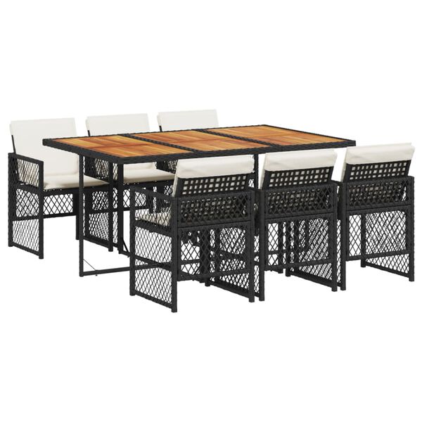 vidaXL Set de comedor de jard&iacute;n 7 pzas y cojines rat&aacute;n sint&eacute;tico negro