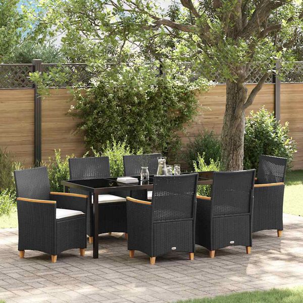 vidaXL Conjunto de Comedor de Jard&iacute;n 7 pcs Negro rat&aacute;n sint&eacute;tico