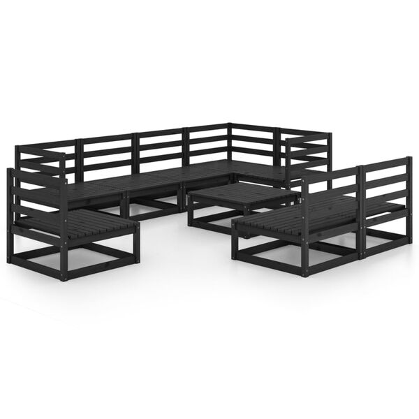 vidaXL Juego de muebles de jard&iacute;n 9 piezas negro madera maciza de pino