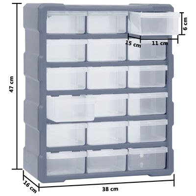 vidaXL Organizador multicajones con 18 cajones intermedios 38x16x47 cm