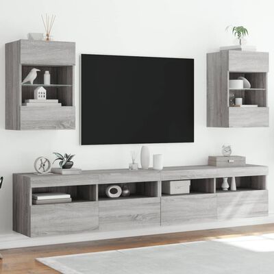 vidaXL Muebles TV de pared luces LED 2 uds gris Sonoma 40x30x60,5 cm