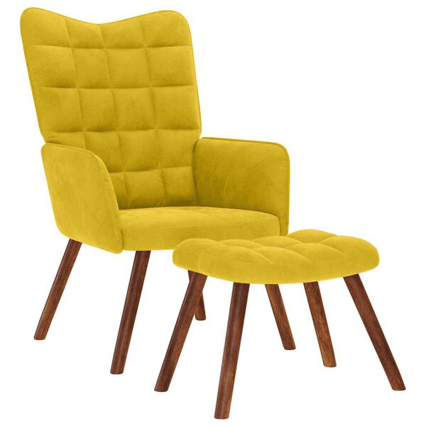 vidaXL Sillón relajante con taburete de terciopelo amarillo
