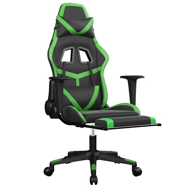 vidaXL Silla gaming de masaje y reposapi&eacute;s cuero sint&eacute;tico negro verde